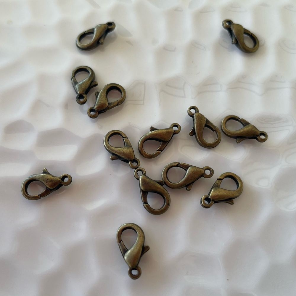 13 Lobster Claw Clasps 12mm in Antique Brass Tone for Jewelry Craft Making